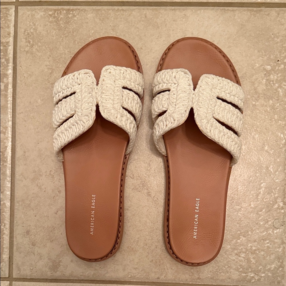 American Eagle Outfitters Cream and Tan Braided Sandals Size 8 Like New